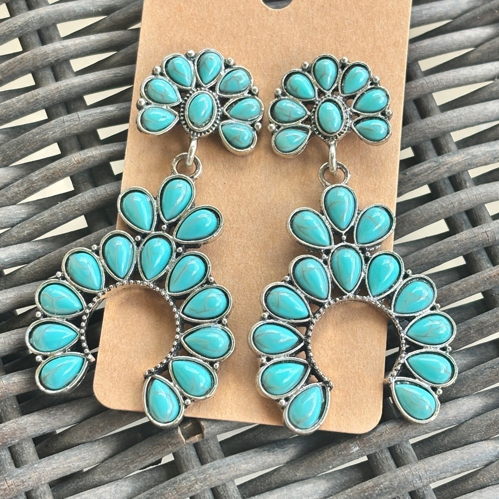 Turquoise Teardrop Cluster Statement Earrings - Women Jewelry